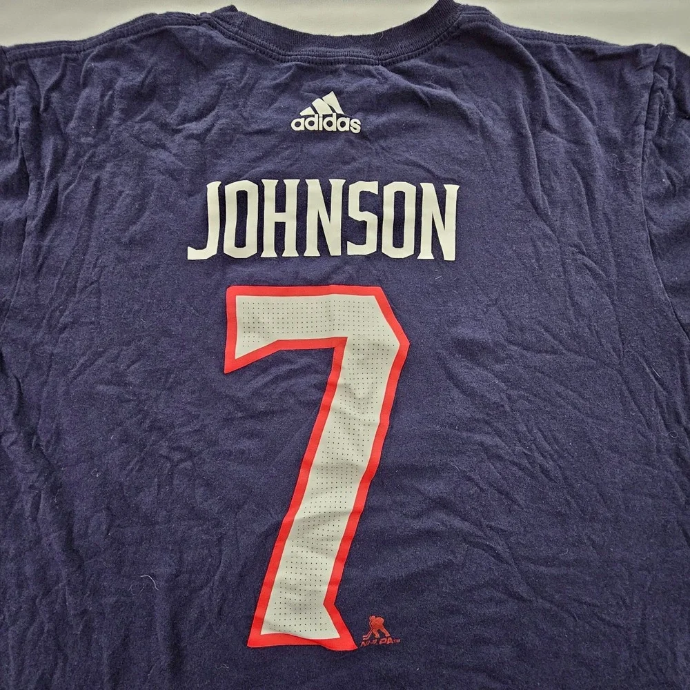 Columbus Blue Jackets Johnson #7 adidas Blue Short Sleeve Cotton T-Shirt Men's L